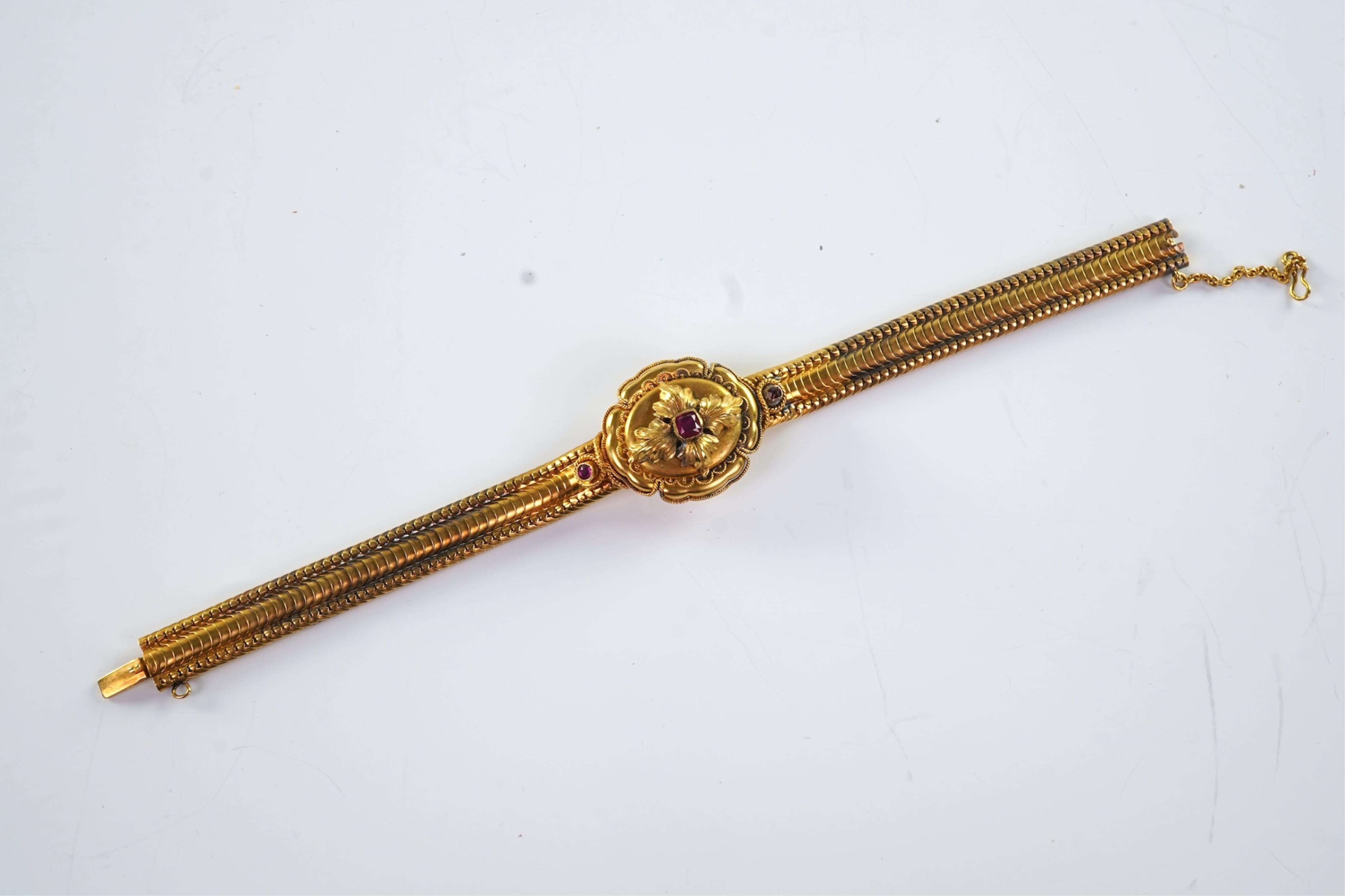 A Victorian gold and ruby bracelet, late 19th century